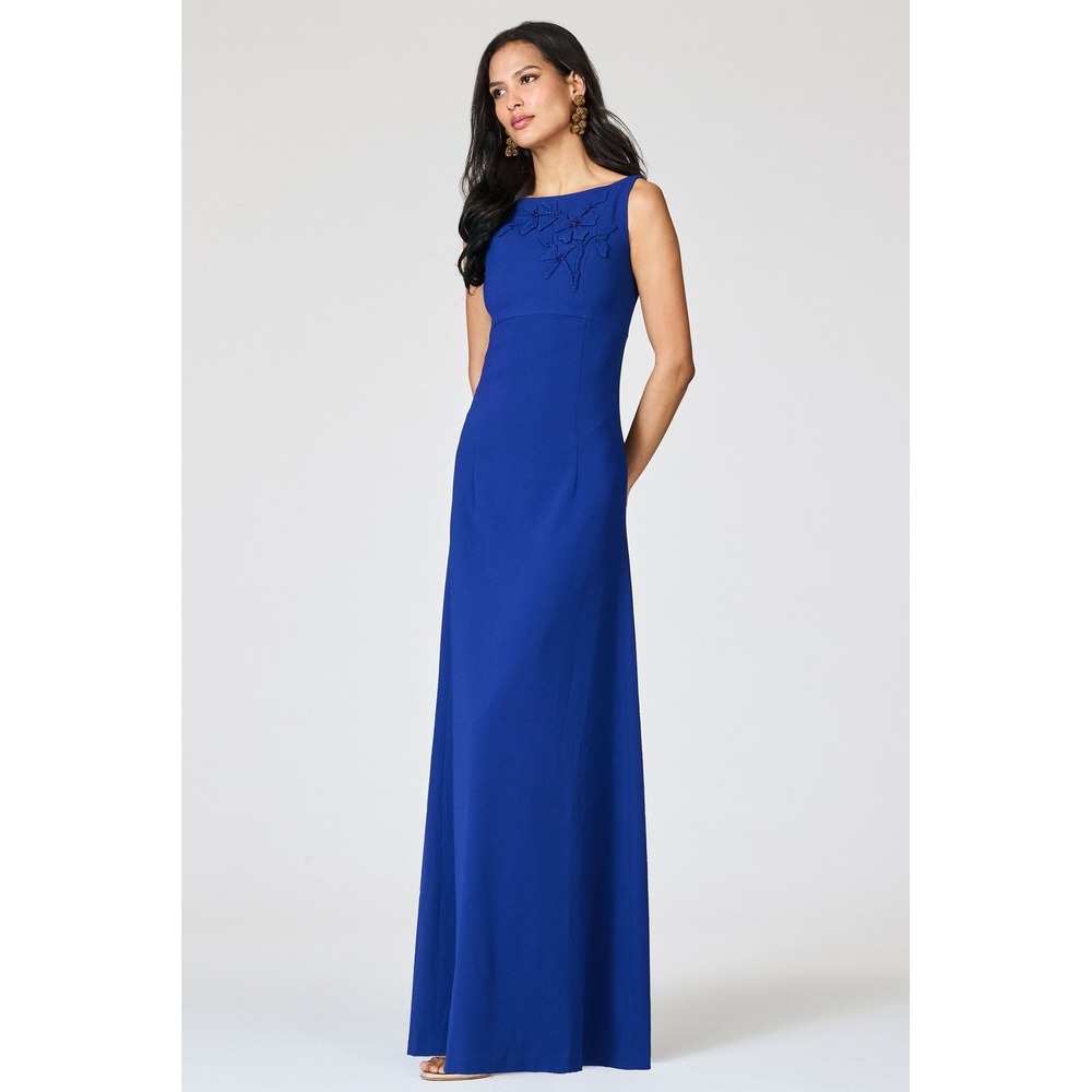 Sachin & Babi‎ Tracey Gown Royal Blue Appliqué Full Length Sz 0 NWT